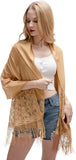 Women's Floral Lace Mesh Pashmina Party Prom Wedding Shawl Scarf with Fringe