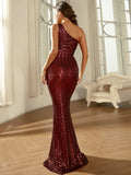 One Shoulder Mermaid Hem Sequin Formal Dress M02050 S-4XL