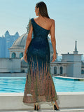 Sequins One Shoulder Off Side Split Maxi Prom Dress M01599 S-4XL