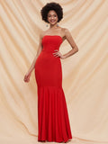 Zip Back Fishtail Hem Tube Red Maxi Knit Prom Dress FT2000