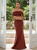 Off Shoulder Maxi Mermaid Knit Brown Prom Dress XH2181