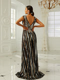 Plunging Neck Sequin Floor Length Formal Dress XJ1331 S-4XL