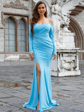 Strap High Split Maxi Sweetheart Blue Prom Tank Dress XH2364