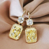 Simple Stylish Square Yellow Cubic Zirconia Hook Earrings Luxury Gold Color Women's Wedding Drop Earrings Fashion Jewelry