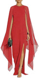 Women's Elegant High Split Flare Sleeve Formal Evening Gowns Maxi Dress with Cape