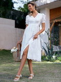 Simplee Retro corset v-neck buttons party white dress summer women Elegant high waist split maxi robe Print ruffle vestido