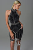 Thaliy Pearl Fringed Midi Dress - Black