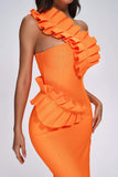 Shailee One Shoulder Midi Bandage Dress - Orange