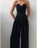 Jumpsuits Minimalist Elegant Prom Formal Evening Birthday Dress Spaghetti Strap Sleeveless Floor Length Spandex with Pleats