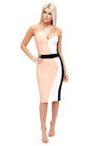 Lea - One Shoulder Peach Colour Block Bandage Dress