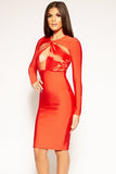 Dominique - Red Long Sleeve Bandage Dress