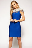 Belice - Diamante Embellished Cape Blue Bandage Dress