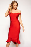 Amira - Red Off The Shoulder Fishtail Bandage Dress