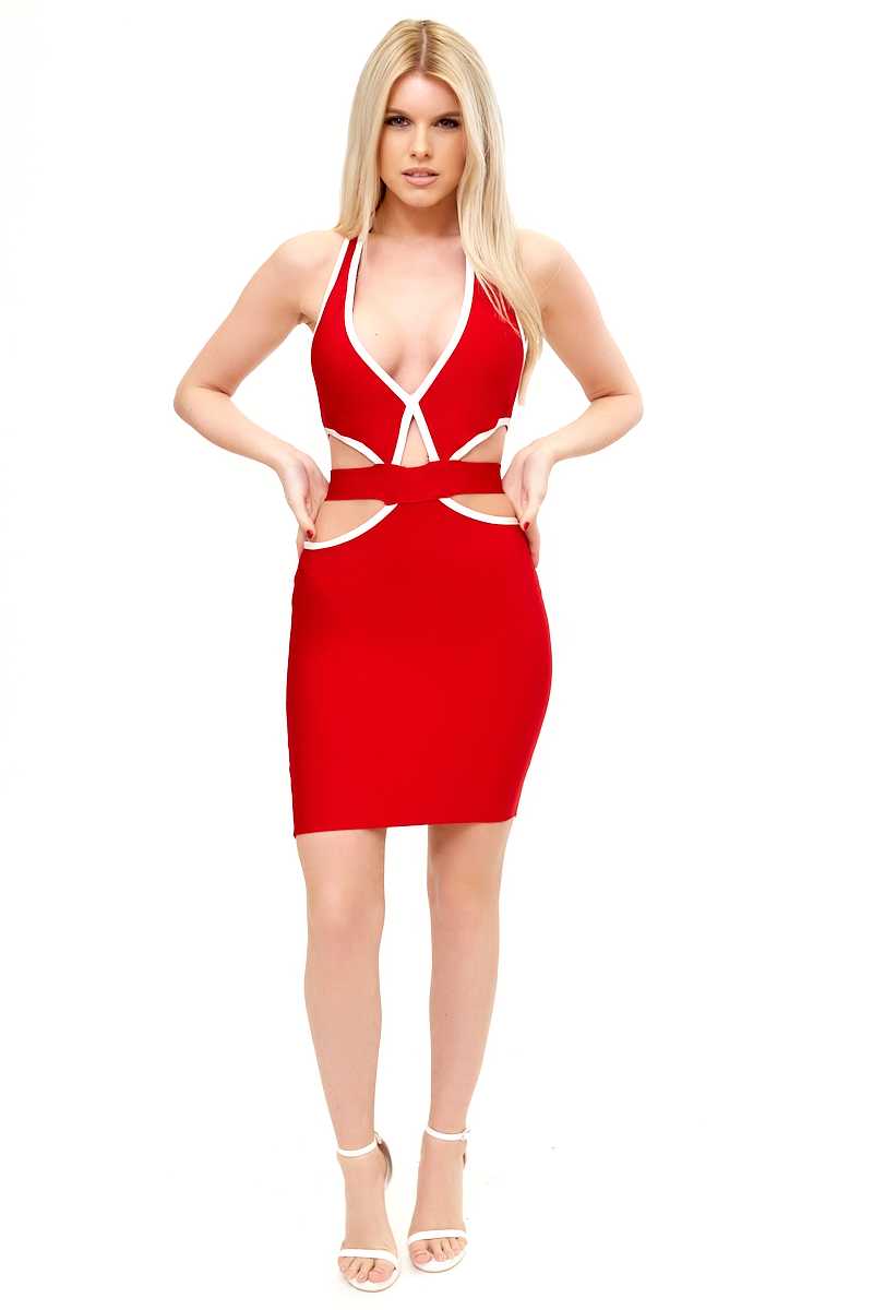 Alpine - Red Halter-neck Bandage Dress