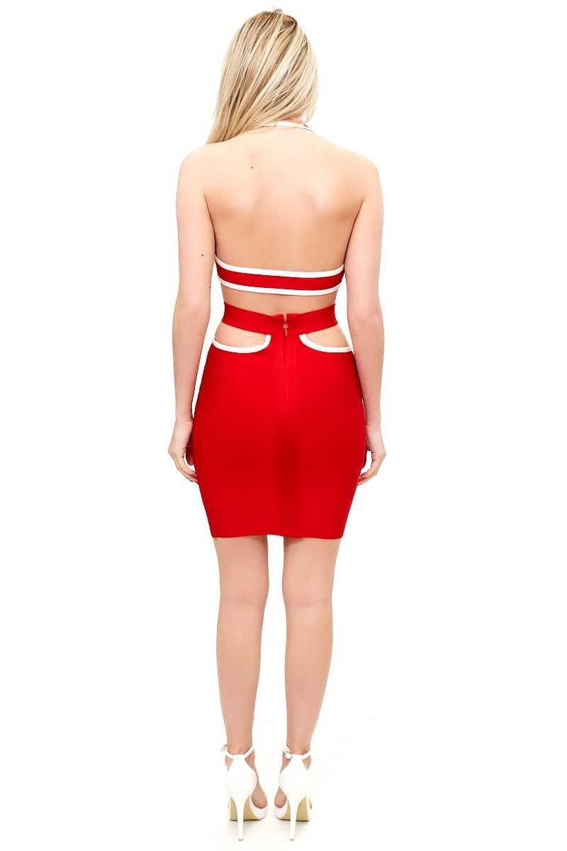 Alpine - Red Halter-neck Bandage Dress