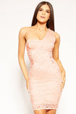 Palmer - Peach Lace One Shoulder Bandage Dress