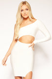 Cadie - White One Shoulder Cut Out Bandage Dress