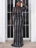 Sheer Mesh Yoke Black Mermaid Sequin Prom Dress M0032 S-4XL