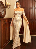 Sweetheart Long Sleeve White Maxi Sequin Prom Dress XH2298