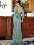 Backless Sequin Mermaid Long Sleeve Prom Dress M02022 S-4XL