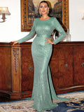 Backless Sequin Mermaid Long Sleeve Prom Dress M02022 S-4XL