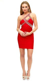 New York - Red One Shoulder Embellished Bandage Dress