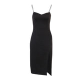 Beyouare Elegant Women Dresses Chain Strapless Sleeveless Solid Basic Split Knee-Length Bodycon  Summer Sexy Young Style