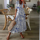 Women Elegant V-Neck Summer Dresses Casual Short Sleeve Dresses Embroidered Slim Long Dress Vintage Drawstring Design Dress
