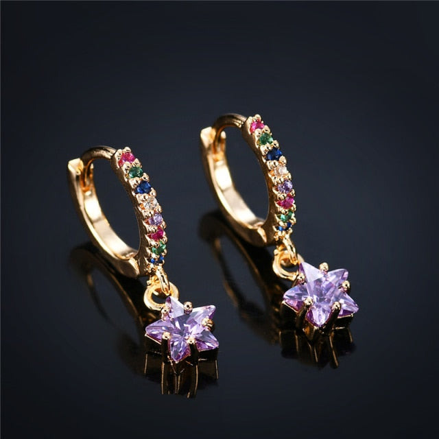 Colorful Star Earrings Fashion Ins Style Women Ear Stud Copper Alloy Lady Golden Hanging Earing Party Young Girl Zircon Jewelry