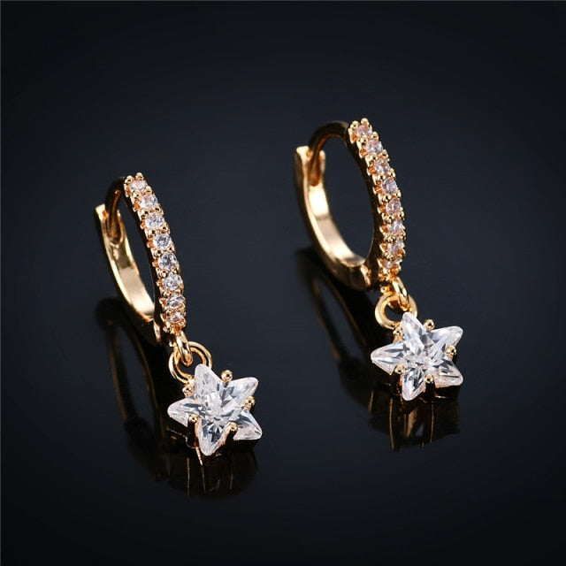 Colorful Star Earrings Fashion Ins Style Women Ear Stud Copper Alloy Lady Golden Hanging Earing Party Young Girl Zircon Jewelry