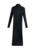 Dress Women Long Sleeves High-Neck Elastic Midi Dress Fashion Elegant Chic Lady Knit Sweater Dresses Women robe femme