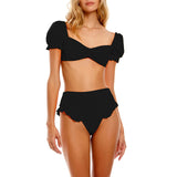 Sexy Bikini  New 2 Piece Women Swimsuit Solid Color Short Puff Sleeve Summer High Waist Cut Backless Bathing Suit Beachwear