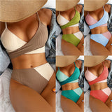 New Women Bikini Set Adjustable Thin Shoulder Straps V-Neck Bra Briefs Padded Swimwear For Women Summer Beach Swimming Suit