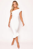 Pepto - White One Shoulder Fishtail Bandage Dress