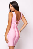 Aurea - Pink Plunge & Cut Out Bandage Dress