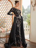 One Shoulder A-Line Sequin Maxi Black Prom Dress XH2172